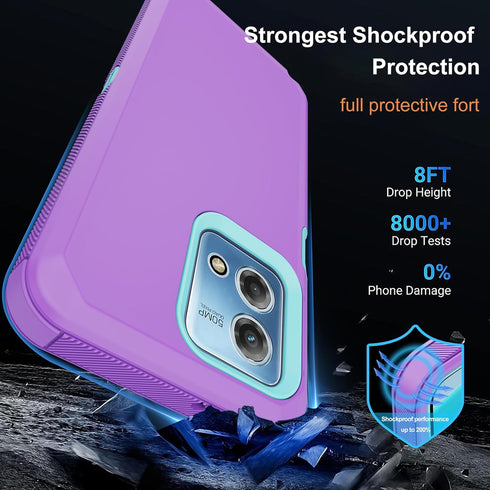 Annymall for Motorola Moto G Stylus 4G 2023 Case with 2 Screen Protector,Full Body Shockproof Drop Protection Dustproof Heavy Duty 3-Layer Military Rugged Durable Defender Cover (Purple)