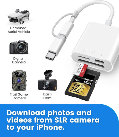 SD Card Reader for iPhone iPad, Oyuiasle Trail Game Camera SD Card Viewer with Dual Slot for MicroSD/SD