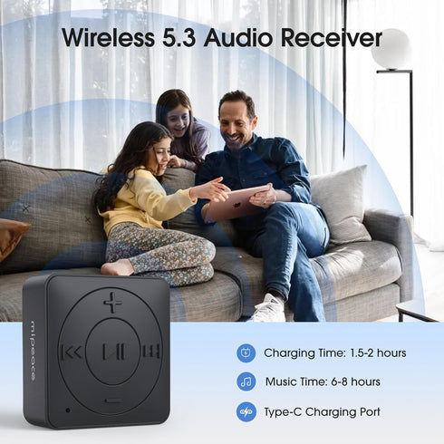 MIPEACE Bluetooth Audio Adapter for Headphones, Bluetooth 5.3 Receiver, 3.5mm Aux Wireless Adapter, Black