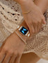CTYBB Sparkle Diamond Band for Apple Watch 42mm 44mm 45mm Series 1-9, Cute Lucky Clover Dressy Wristband, Gold/White