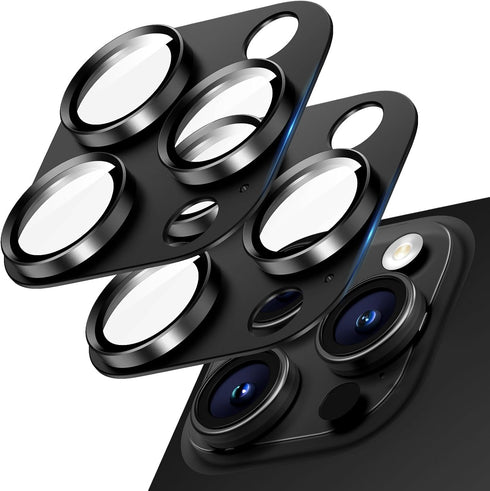 2 Pack Black Titanium Camera Lens Protector for iPhone 15 Pro Max/Pro & 14 Pro Max/Pro, Aluminum Alloy Sapphire Glass.