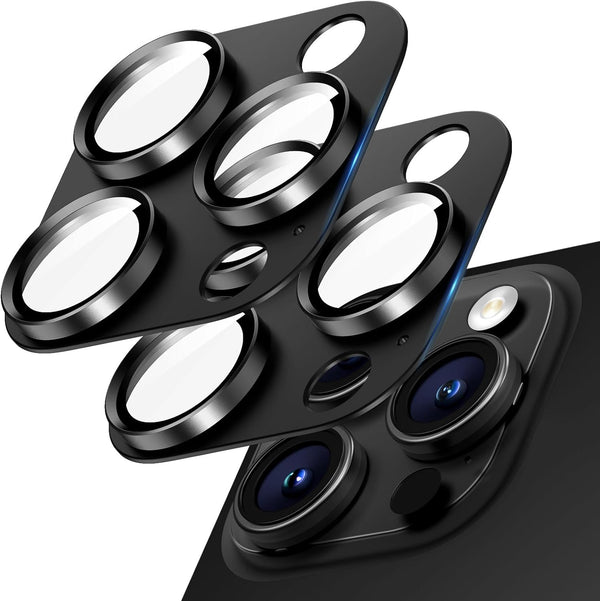 2 Pack Black Titanium Camera Lens Protector for iPhone 15 Pro Max/Pro & 14 Pro Max/Pro, Aluminum Alloy Sapphire Glass.
