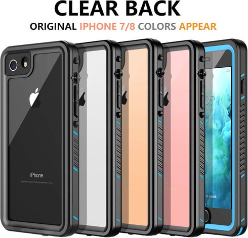 iPhone SE 2022/SE 2020/7/8 Case Waterproof Shockproof, Full Body Protective Case with Screen Protector (Blue/Clear)