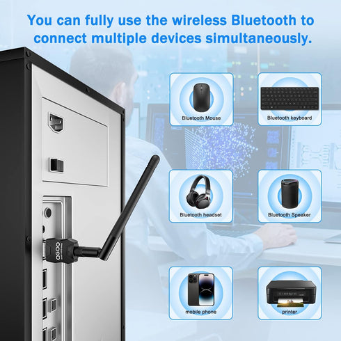 USB Bluetooth Adapter 5.3 for Desktop PC, Long Range Class 1 EDR Bluetooth Dongle Receiver for Laptop, Supports Windows