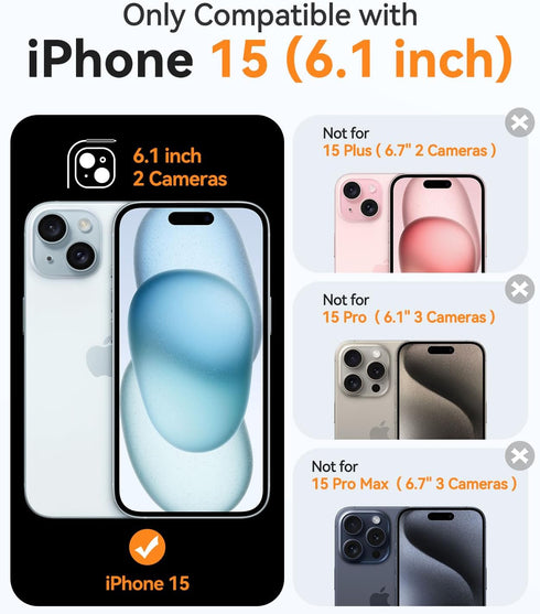 CANSHN Magnetic iPhone 15 Case, Shockproof Protective Cover with Full Camera Protection, Translucent Matte, Black
