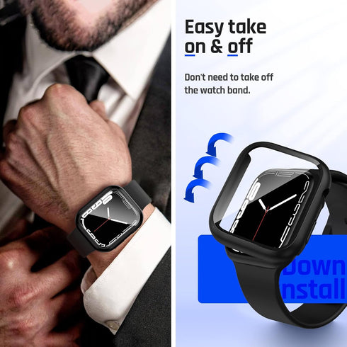 Goton Waterproof Case for Apple Watch 40mm SE (2nd Gen) Series 6 5 4, Tempered Glass Hard PC Bumper Face Cover