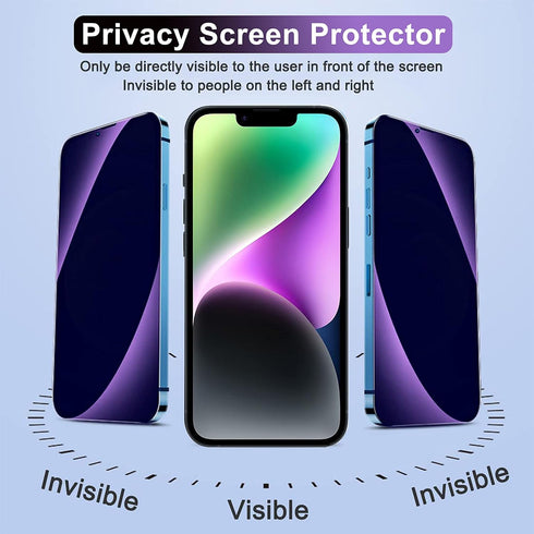 Screen Protector (2 Pack) for iPhone 14, 13, 13 Pro - 6.1 inch Tempered Glass Privacy Protector - Mirror Anti-Blue Light HD Clear Film (Purple)