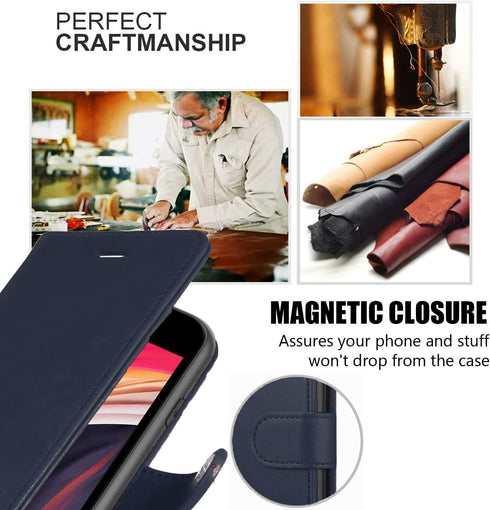 STARSHOP Moto G Play 2021 Case, PU Leather Wallet with Tempered Glass Screen Protector, Shockproof Kickstand Cover -