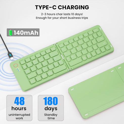 Mini Foldable Bluetooth Keyboard, Portable Wireless Full Size Keyboard (Sync Up to 3 Devices), Ultra-Slim Aluminum