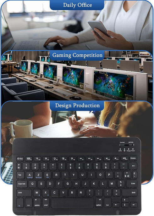 Sanpyl Keyboard - 10in Ultra Thin Bluetooth French AZERT Keyboard, Scissor Slim Waterproof for Tablet Phone Computer