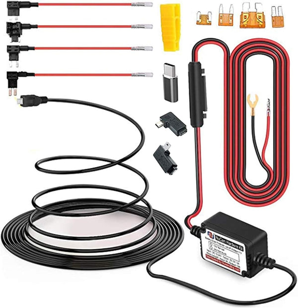 NUNET 15ft MicroUSB & MiniUSB Hardwire Kit with Mini/LP Mini/ATO/Micro2 Fuse, Battery Drain Protection
