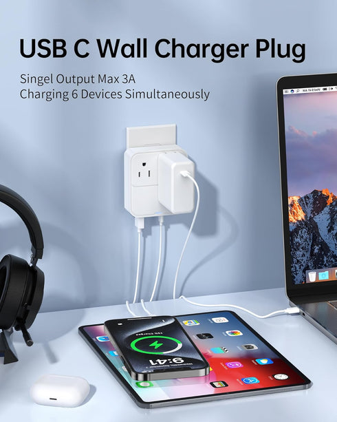 20W USB C Charger Block,USB Wall Charger Plug with 2 Outlet Ports,Multi USB C Charging Power Adapter for Home Travel Office School