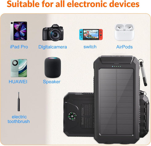 Kepswin 20,000mAh, 4 Pack Solar Charger Portable Power Bank, Cables Outdoor Waterproof External Backup Phone Charger