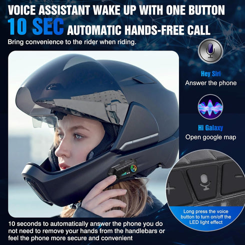 Motorcycle Helmet Speakers with High Battery Life, IPX6 Automatic Answer/Call Music Control, Intelligent Noise/Wake up