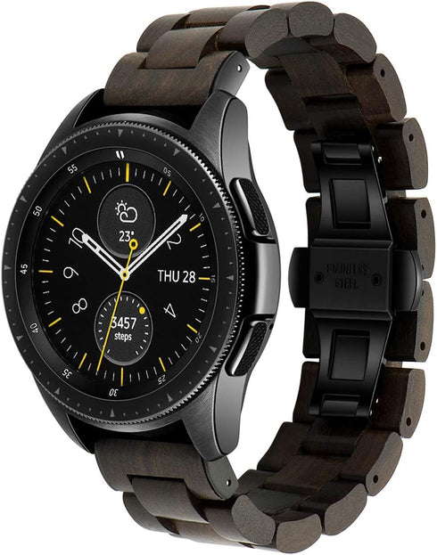 Band 20mm Compatible with Samsung Galaxy Watch, Natural Wooden Stainless Steel Link Bracelet Strap for 40/42/44mm