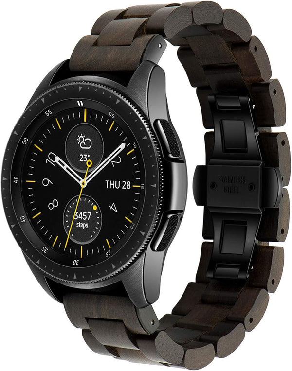 Band 20mm Compatible with Samsung Galaxy Watch, Natural Wooden Stainless Steel Link Bracelet Strap for 40/42/44mm