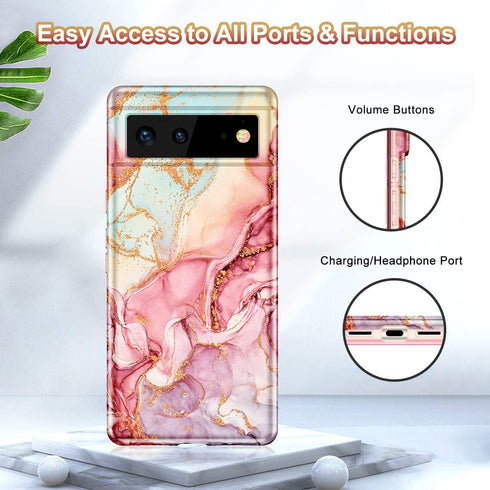 Btscase Gold Glitter Bling Marble Pattern Case for Google Pixel 6, Slim Fit Shockproof Cover for Women