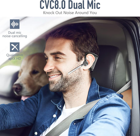 Conambo K21 Bluetooth Headset V5.1, CVC 8.0 Dual Mic Noise Cancelling Wireless Headset, 16Hrs Talking Time for iOS