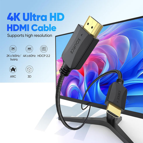 1 5-Pack 4K 2.0 4K 3D CL3 Short HDMI Cables Ft, Thin HDMI Cables Braided- High Speed Shielded HDMI Cable Male to Male