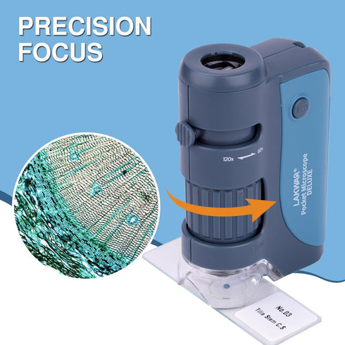 Pocket Microscope for Kids and Adults, 60x-120x Portable Handheld Microscope with 5 Slides for Science Lab
