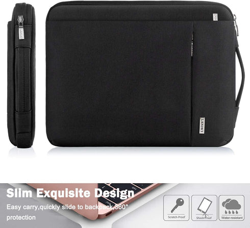 LANDICI 360° Protective Laptop Sleeve 11.6 Inch for Surface Pro 7 8 9, MacBook Air 11, Slim Shockproof Waterproof Black