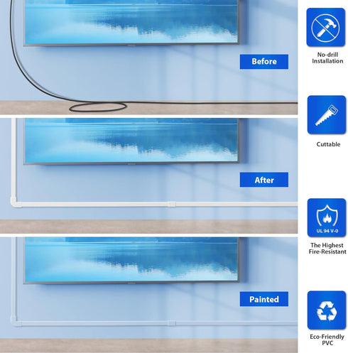 Cord Hider Wall for One Cord - 136in Cable Cover for Wires on Wall, Easy Install Cable Management