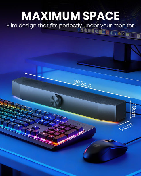 TONE JOY 2.0 3.5mm Computer Speakers for Desktop, Channel PC Speakers with Bottom Glow LED Light, Clear Sound Soundbar