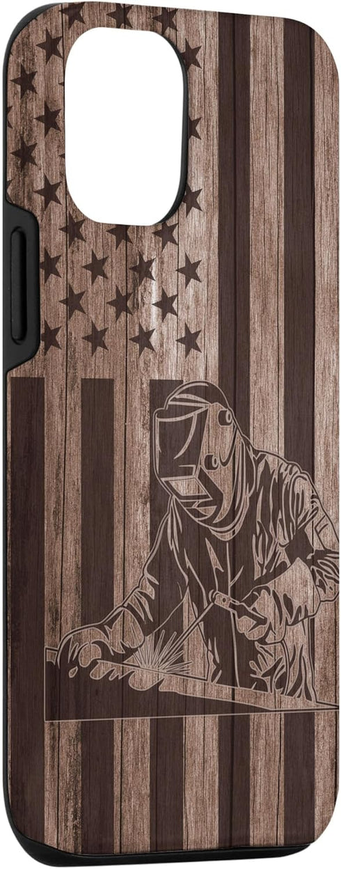 iPhone 13 Wood Welder American Flag Case, Patriotic Welder Welding Design