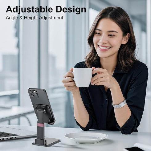 Meizigua Devices,Black,1Pack Phone Stand for Desk Cellphone Holder Height Angle Adjustable Stands, Anti-Slip Base