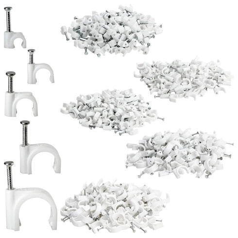 Juvale 500-Pack Round Cable Wire Clips for Wall Mounting, Extension Cord Holders, and Cable Management Staples in 5