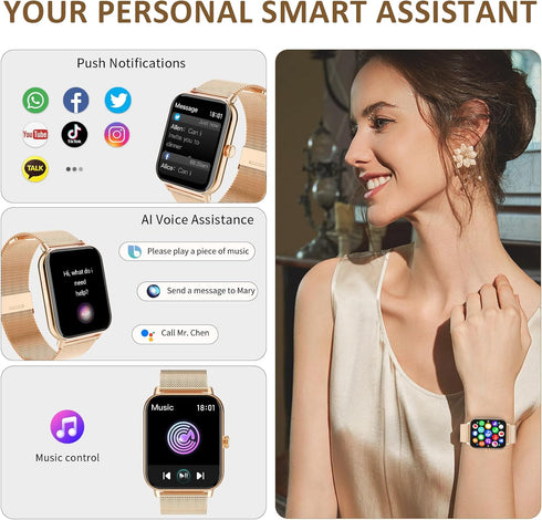Smart Watch for Women Men - 1.85" Fitness Tracker with Heart Rate, Sleep Monitor, AI Voice Control, IP68 Waterproof for
