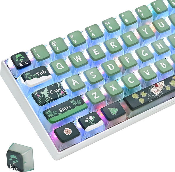 Green Pudding Keycaps PBT Translucent Keycap - 118 Key ASA Profile Keycaps 60 Percent Custom Keycap Set for Cherry