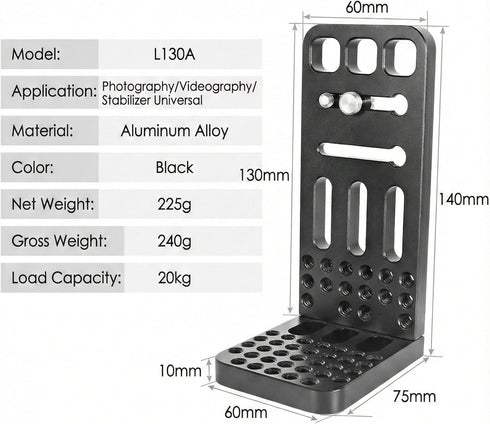 SHOOTPRO 1/4" 3/8" Universal Camera L Bracket Quick Release Plate | Vertical to Horizontal Video Mount with & Thread |