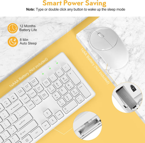 Wireless Keyboard and Mouse, Trueque Silent 2.4GHz Cordless Full Size USB Mouse Combo for Computer and Laptop