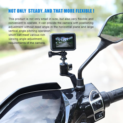 Motorcycle Rearview Mirror Mount for GoPro, Aluminum Bracket Holder (360 Degree Rotation & 10mm Hole) Compatible with