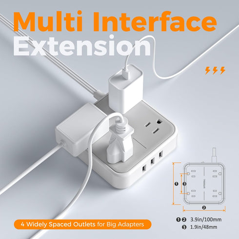 Flat Plug Surge Protector Power Strip, TESSAN 5 ft Extension Cord with 4 Outlets and 3 USB Ports, 900J Surge Protector