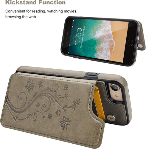 Vaburs Wallet Case for iPhone SE(2022) 5G/SE(2020)/7/8 with Card Holder, Embossed Butterfly PU Leather Double Magnetic