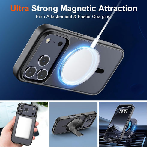 DGIVLAZ 17 2X 17-Gray Magnetic for iPhone Translucent Matte Case with Screen Protector,Compatible with MagSafe Military