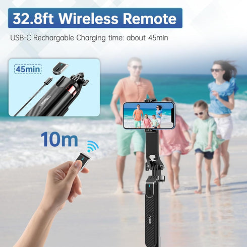 ULANZI MA09 71'' 360 Phone Tripod, Selfie Stick Cell Phone Tripod Stand with Wireless Remote Control for Rotation