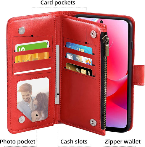 Asuwish Wallet Cover Phone Case for Motorola Moto G Power 2022/MotoG Play 2023/G Pure 2021 with Tempered Glass Screen
