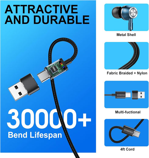 USB C Wired Earbuds with Microphone, Noise Canceling Headset for Laptop, PC, iPad Pro, Samsung, MacBook (Blue)