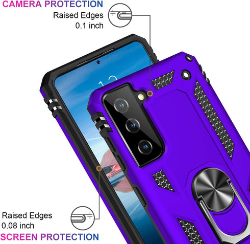 IKAZZ Military Grade Shockproof Case for Galaxy S21, Heavy Duty with Magnetic Kickstand, Purple