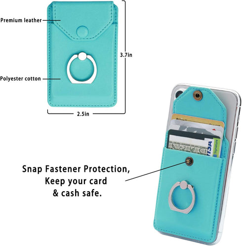 Cell Phone RFID Ring Stand Wallet for iPhone Android - Adhesive Credit Card Holder, Green
