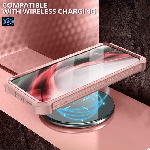 Dexnor Case for Samsung Galaxy S21, Built-in Screen Protector and Kickstand, Heavy Duty Shockproof Cover, Rose Gold