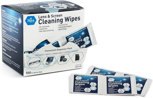 MED PRIDE Premoistened Lens Wipes, Anti-Static, Anti-Fog, Quick-Dry & Scratch-Free, 100 Cleaning Cloths