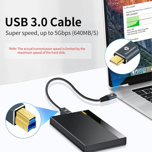 6.6FT, 3.0 3.1 USB C to USB B Cable Type C Male to Type B Male Printer Cable USB Type B Compatible with Docking
