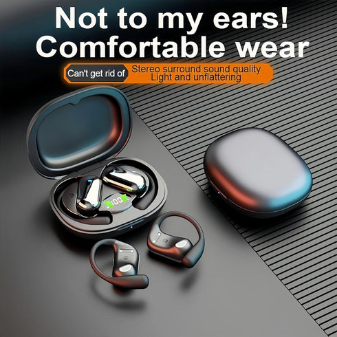 Open Ear Headphones Bluetooth 5.4, Wireless Earbuds with Mic, 50hrs Playtime, LED Digital Charging Case for Running