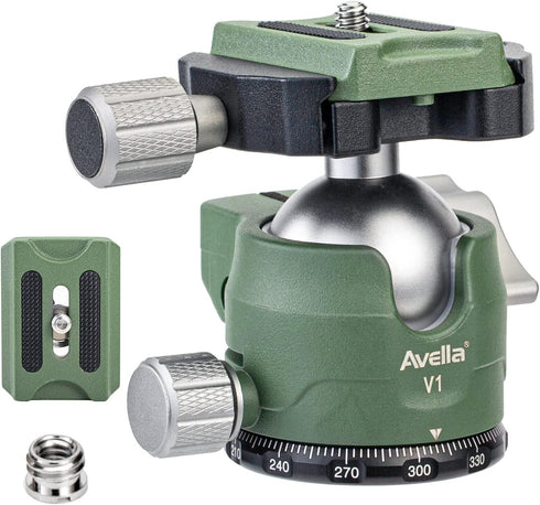 V1 DSLR Camera Tripod Ball Head 38MM, 360 Degree Swivel, U-Shaped Groove Design for Canon Nikon Sony