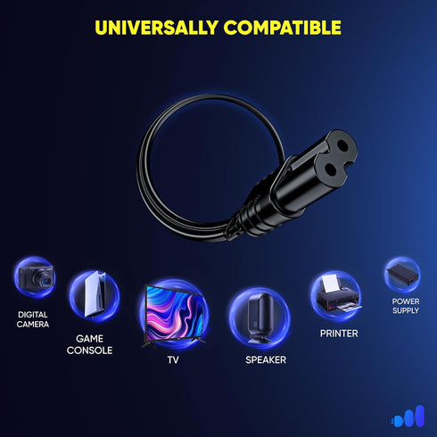 Maximm 2-Prong 10ft, 360 TV Power Cord Rotating Flat Plug, UL Certified, Non-Polarized, Compatible with Samsung, LG