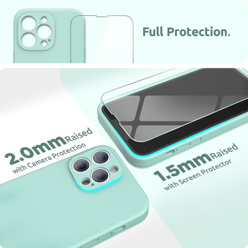 SURPHY iPhone 13 Pro Case, Mint Green, Liquid Silicone with Screen Protector, Camera Protection, Soft Microfiber Lining
